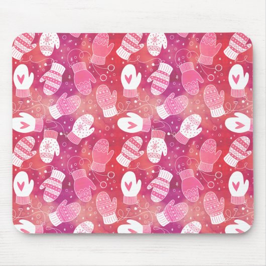 Winter Kerstwanten Patroon in Roze Muismat (Voorkant)