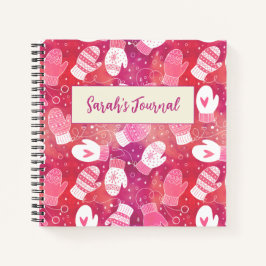 Winter Kerstwanten Patroon in Roze Notitieboek