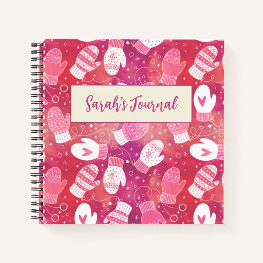 Winter Kerstwanten Patroon in Roze Notitieboek (Voorkant)