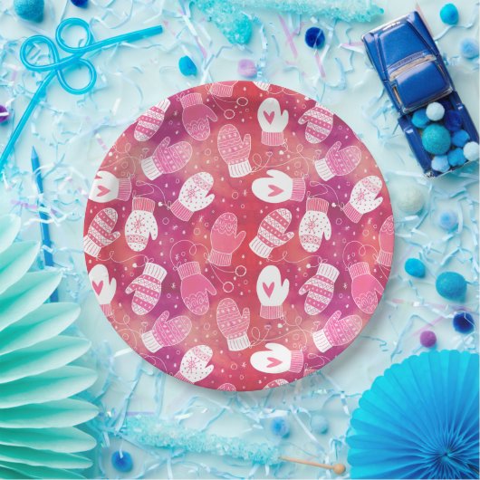 Winter Kerstwanten Patroon in Roze Papieren Bordje (Feest)