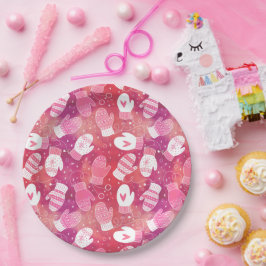 Winter Kerstwanten Patroon in Roze Papieren Bordje