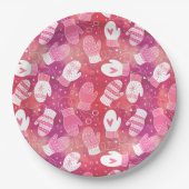Winter Kerstwanten Patroon in Roze Papieren Bordje (Voorkant)