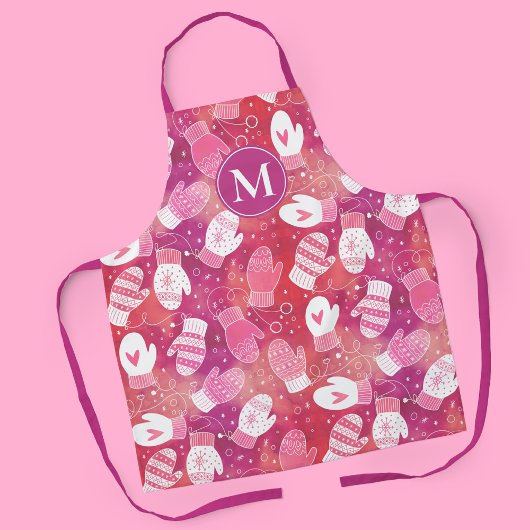 Winter Kerstwanten Patroon in Roze Schort