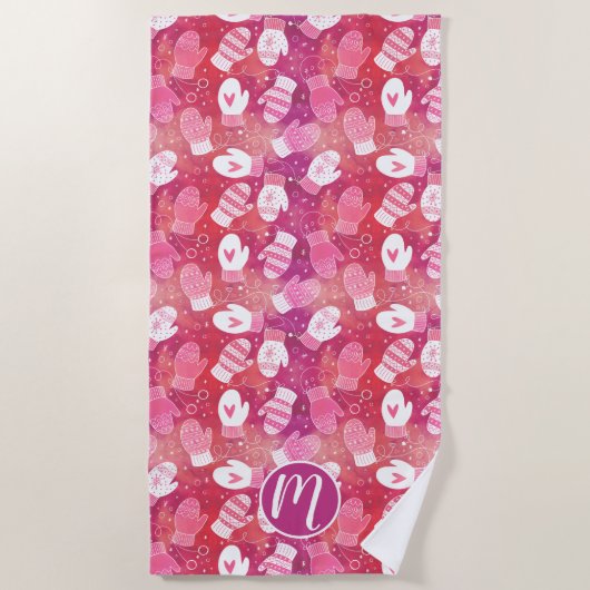 Winter Kerstwanten Patroon in Roze Strandlaken (Voorkant)