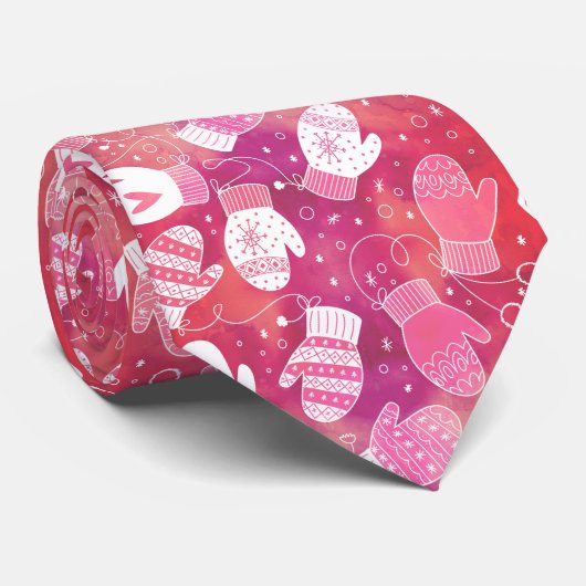 Winter Kerstwanten Patroon in Roze Stropdas (Opgerold)