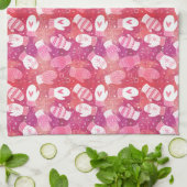 Winter Kerstwanten Patroon in Roze Theedoek (Gevouwen)