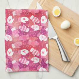 Winter Kerstwanten Patroon in Roze Theedoek