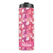 Winter Kerstwanten Patroon in Roze Thermosbeker (Voorkant)