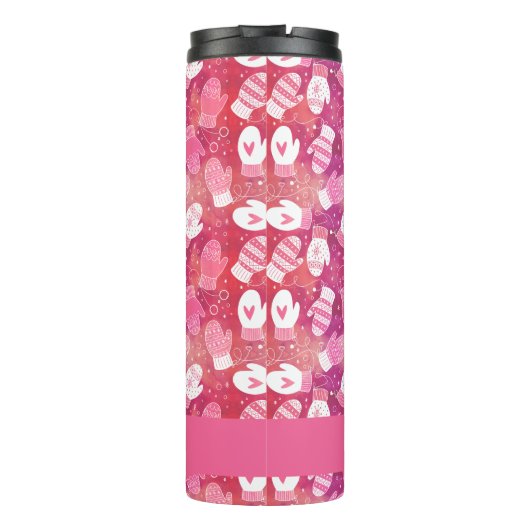 Winter Kerstwanten Patroon in Roze Thermosbeker (Achterkant)