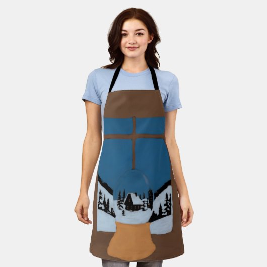 Winter Kitchen Apron - Snow Globe and Snowy Window Schort (Gedragen)
