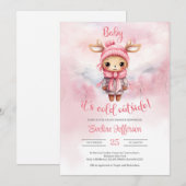 Winter kleine roze baby rendieren in sneeuwbos kaart (Voorkant / Achterkant)