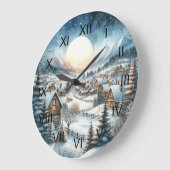 Winter kleine stad straten besneeuwde volle maan b grote klok (Hoek)