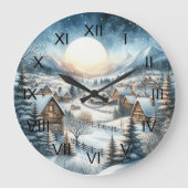 Winter kleine stad straten besneeuwde volle maan b grote klok (Voorkant)