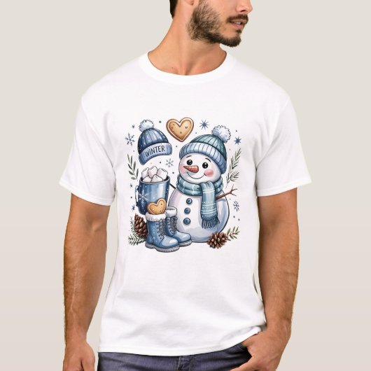 Winter knuffelige sneeuwman t-shirt (Voorkant)