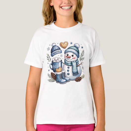 Winter knuffelige sneeuwman t-shirt (Voorkant)