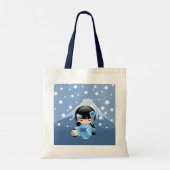 Winter Kokeshi Doll - Blue Kimono Geisha Girl Tote Bag (Achterkant)