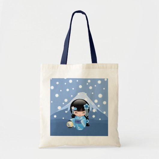 Winter Kokeshi Doll - Blue Kimono Geisha Girl Tote Bag (Voorkant)