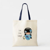 Winter Kokeshi Doll - Blue Kimono Geisha Girl Tote Bag (Achterkant)