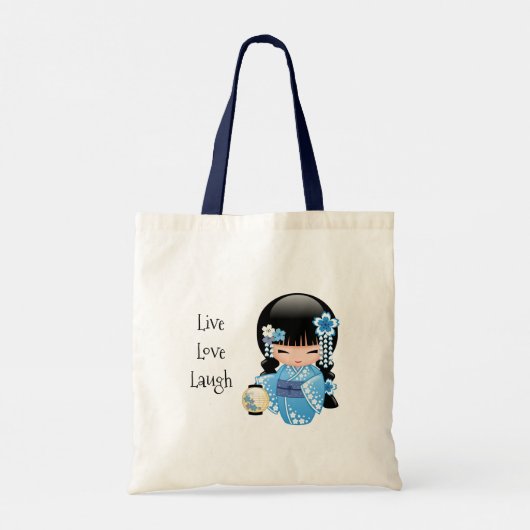 Winter Kokeshi Doll - Blue Kimono Geisha Girl Tote Bag (Achterkant)