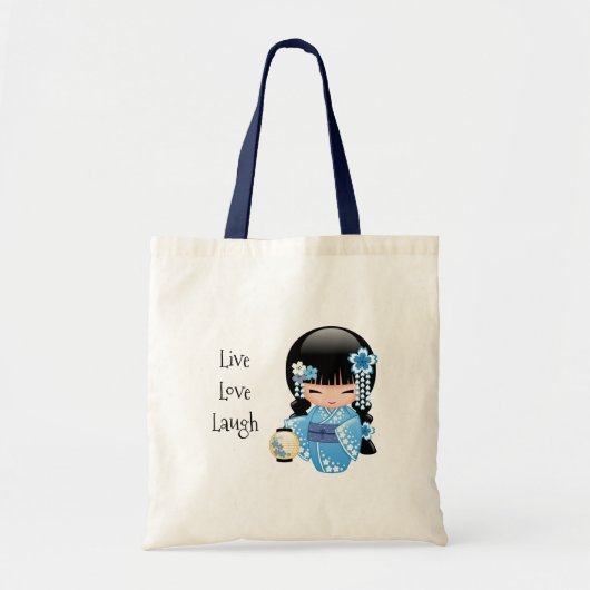 Winter Kokeshi Doll - Blue Kimono Geisha Girl Tote Bag (Voorkant)