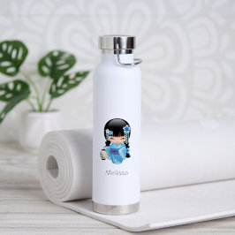 Winter Kokeshi Doll - Blue Kimono Geisha Girl Waterfles
