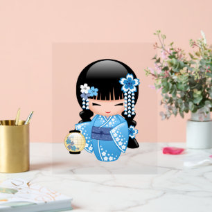 Winter Kokeshi Doll - Blue Mountain Geisha Girl Acryl Bord