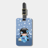 Winter Kokeshi Doll - Blue Mountain Geisha Girl Bagagelabel (Voorkant verticaal)