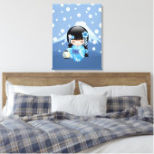 Winter Kokeshi Doll - Blue Mountain Geisha Girl Canvas Afdruk (Insitu (Slaapkamer))