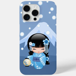 Winter Kokeshi Doll - Blue Mountain Geisha Girl iPhone 15 Pro Max Hoesje