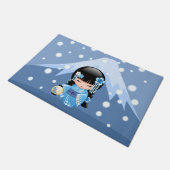 Winter Kokeshi Doll - Blue Mountain Geisha Girl Deurmat (Schuin)