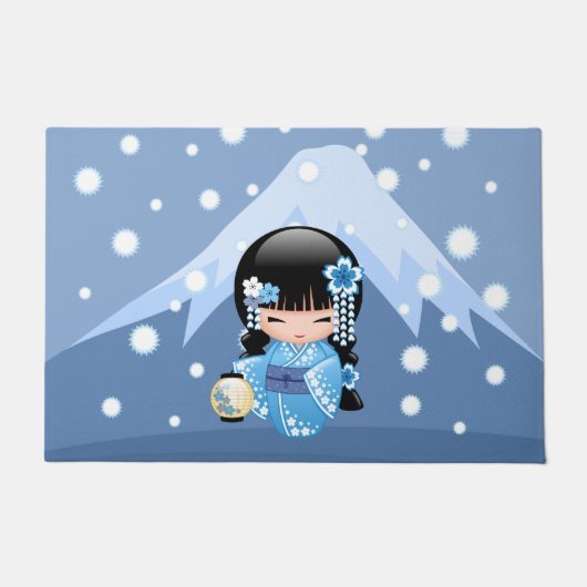 Winter Kokeshi Doll - Blue Mountain Geisha Girl Deurmat (Voorkant)
