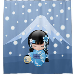Winter Kokeshi Doll - Blue Mountain Geisha Girl Douchegordijn