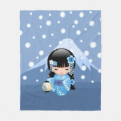Winter Kokeshi Doll - Blue Mountain Geisha Girl Fleece Deken (Voorkant)