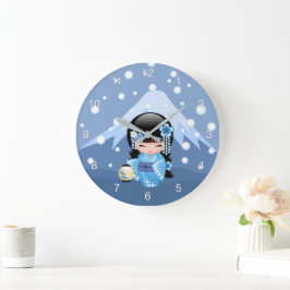 Winter Kokeshi Doll - Blue Mountain Geisha Girl Grote Klok