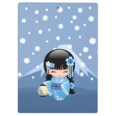 Winter Kokeshi Doll - Blue Mountain Geisha Girl Klembord (Achterkant)