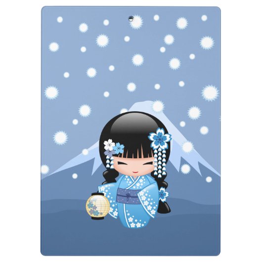 Winter Kokeshi Doll - Blue Mountain Geisha Girl Klembord (Achterkant)