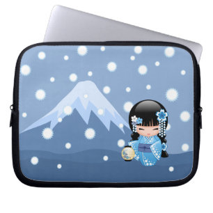 Winter Kokeshi Doll - Blue Mountain Geisha Girl Laptop Sleeve