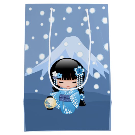 Winter Kokeshi Doll - Blue Mountain Geisha Girl Medium Cadeauzakje (Achterkant)