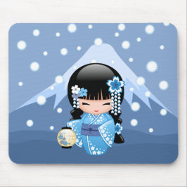 Winter Kokeshi Doll - Blue Mountain Geisha Girl Muismat
