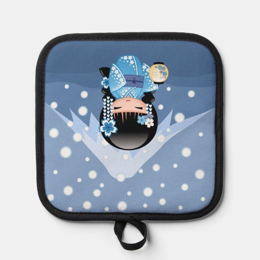 Winter Kokeshi Doll - Blue Mountain Geisha Girl Pannenlap (Voorkant)