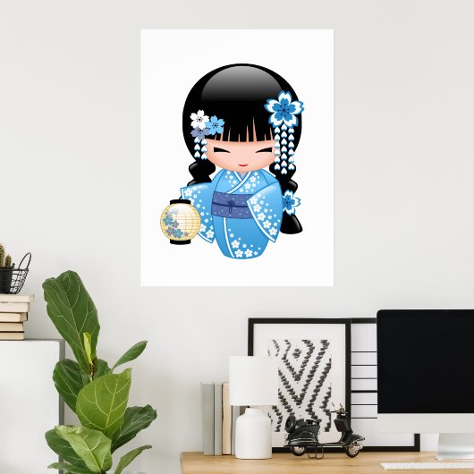 Winter Kokeshi Doll - Blue Mountain Geisha Girl Poster (Thuiskantoor)