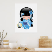 Winter Kokeshi Doll - Blue Mountain Geisha Girl Poster (Keuken)