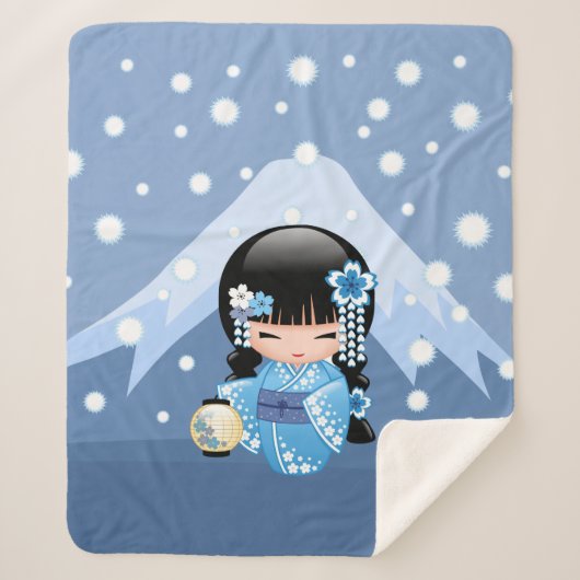 Winter Kokeshi Doll - Blue Mountain Geisha Girl Sherpa Deken (Voorkant)