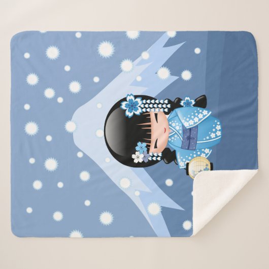 Winter Kokeshi Doll - Blue Mountain Geisha Girl Sherpa Deken (Voorkant (horizontaal))