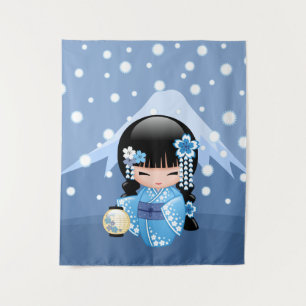Winter Kokeshi Doll - Blue Mountain Geisha Girl Wandkleed