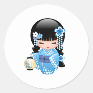 Winter Kokeshi Doll - Cute Japanese Geisha Girl Ronde Sticker