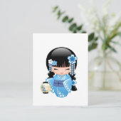 Winter Kokeshi Doll - Geisha Meisje Briefkaart (Staand voorkant)