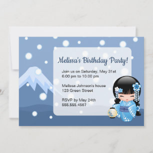 Winter Kokeshi Doll - Geisha Meisje Verjaardagsfee Kaart