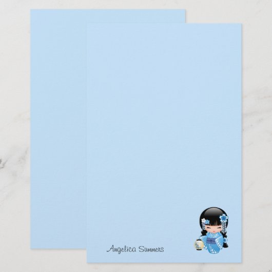 Winter Kokeshi Doll - Schattig Japans Geisha Meisj Briefpapier (Voorkant / Achterkant)