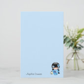 Winter Kokeshi Doll - Schattig Japans Geisha Meisj Briefpapier (Staand voorkant)